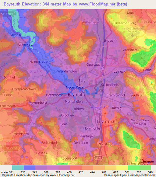 Bayreuth,Germany Elevation Map