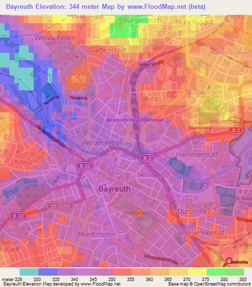 Bayreuth,Germany Elevation Map