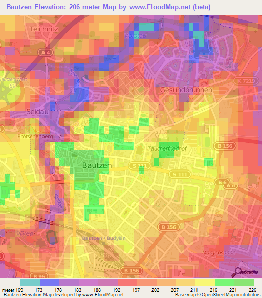 Bautzen,Germany Elevation Map