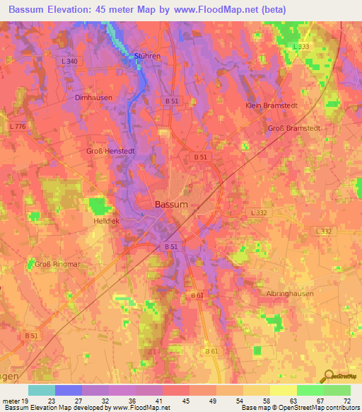 Bassum,Germany Elevation Map