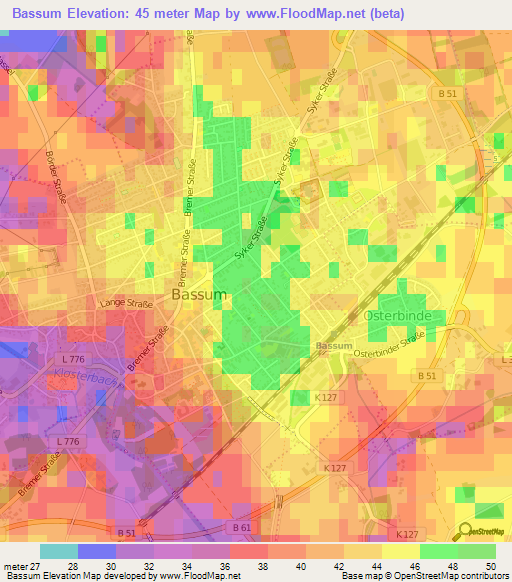 Bassum,Germany Elevation Map