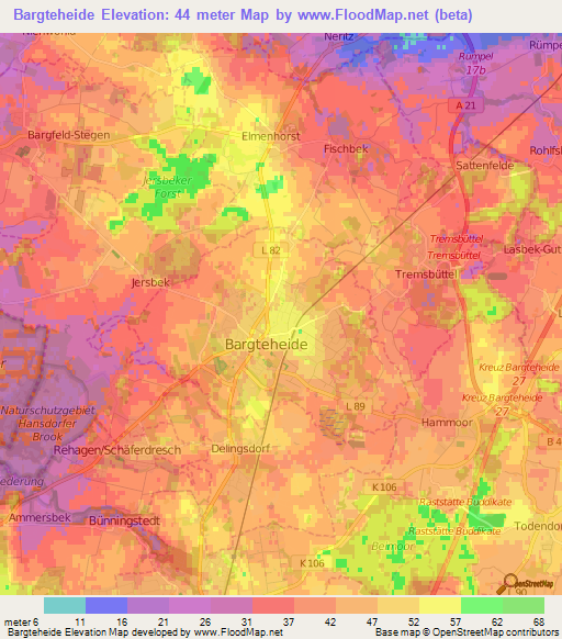 Bargteheide,Germany Elevation Map