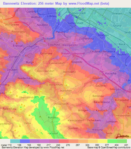 Bannewitz,Germany Elevation Map