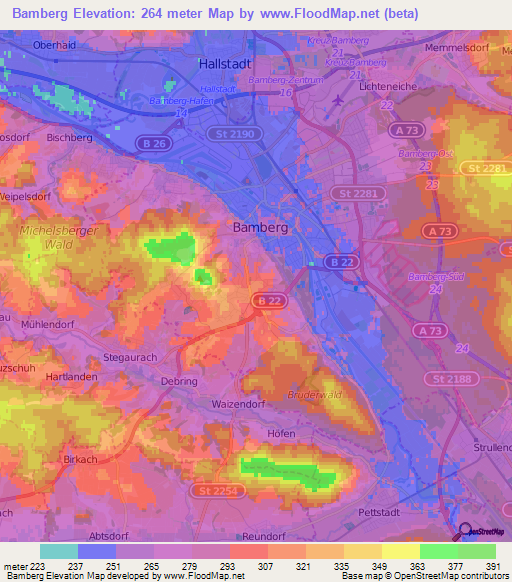 Bamberg,Germany Elevation Map