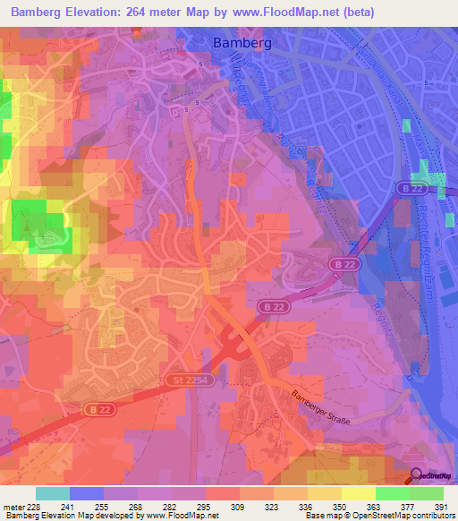 Bamberg,Germany Elevation Map