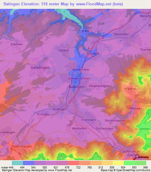 Balingen,Germany Elevation Map