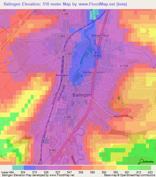 Balingen,Germany Elevation Map