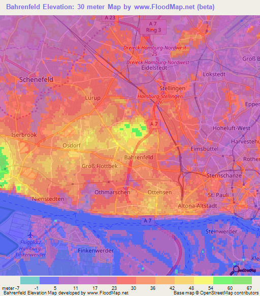 Bahrenfeld,Germany Elevation Map