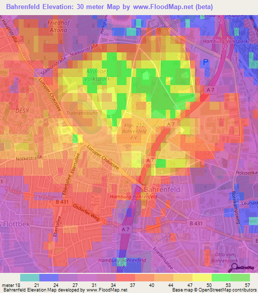 Bahrenfeld,Germany Elevation Map