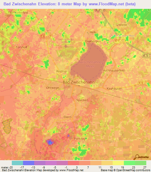 Bad Zwischenahn,Germany Elevation Map