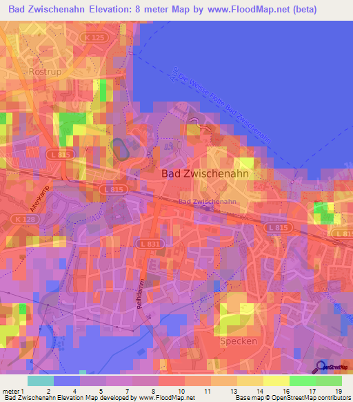 Bad Zwischenahn,Germany Elevation Map