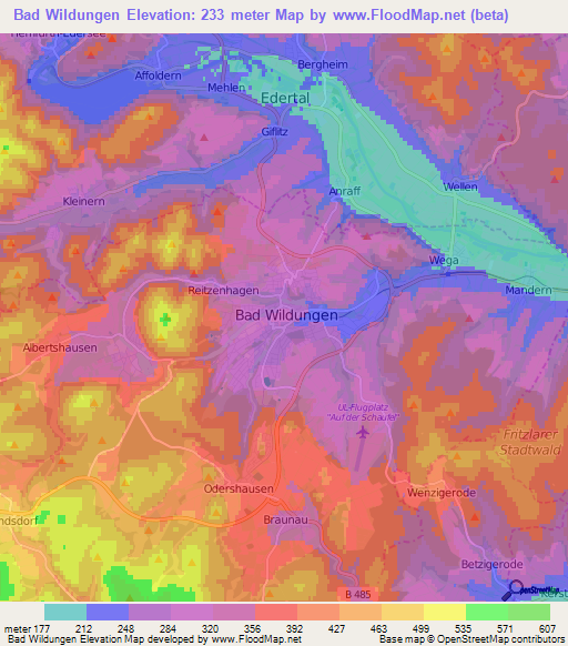 Bad Wildungen,Germany Elevation Map