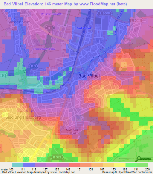 Bad Vilbel,Germany Elevation Map