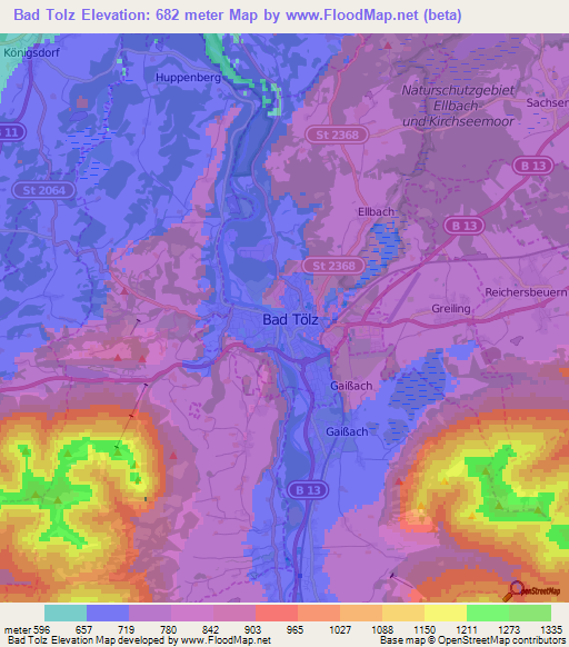 Bad Tolz,Germany Elevation Map