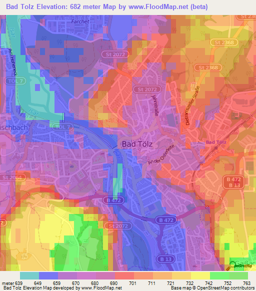 Bad Tolz,Germany Elevation Map