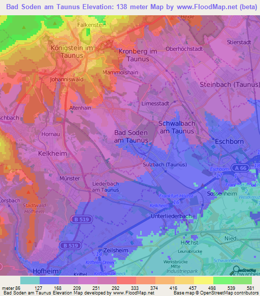 Bad Soden am Taunus,Germany Elevation Map