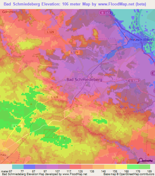 Bad Schmiedeberg,Germany Elevation Map