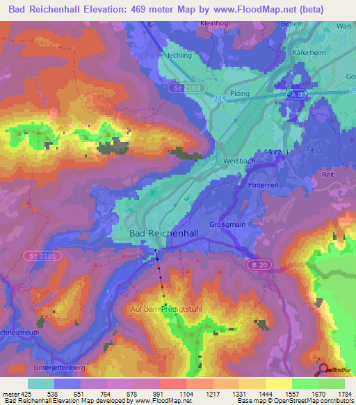 Bad Reichenhall,Germany Elevation Map