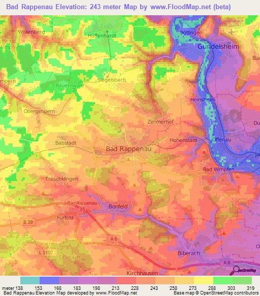 Bad Rappenau,Germany Elevation Map