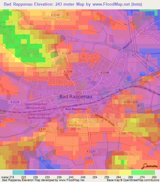 Bad Rappenau,Germany Elevation Map