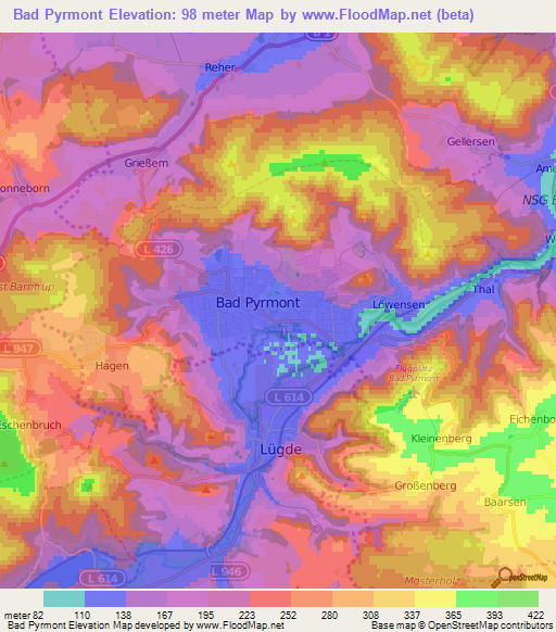 Bad Pyrmont,Germany Elevation Map