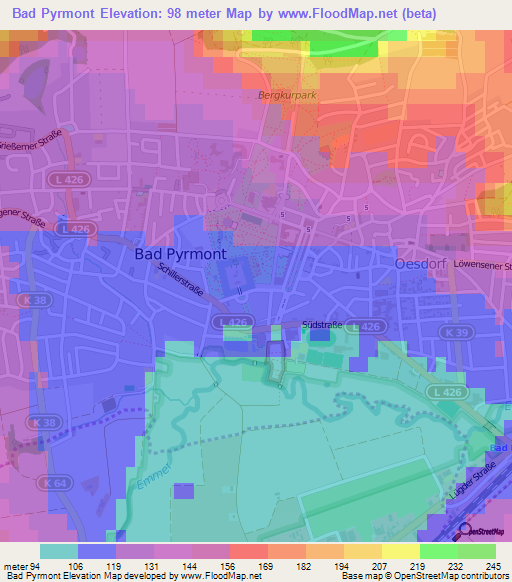 Bad Pyrmont,Germany Elevation Map