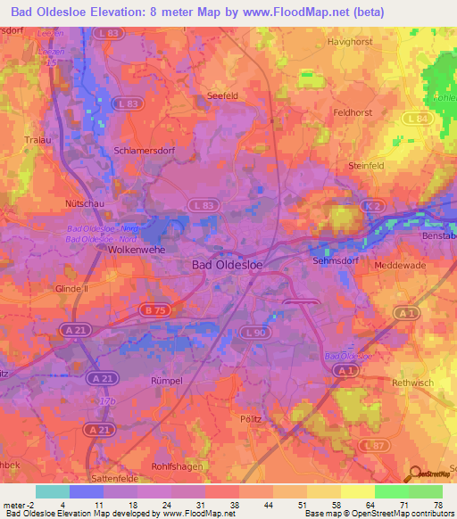 Bad Oldesloe,Germany Elevation Map