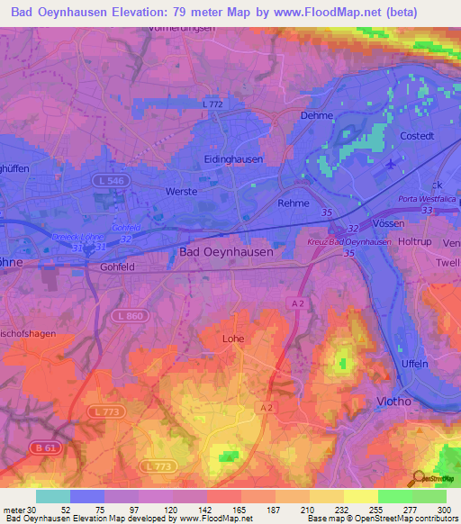 Bad Oeynhausen,Germany Elevation Map