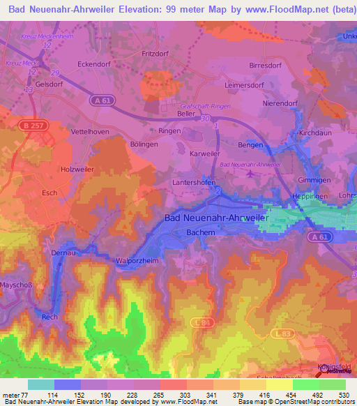 Bad Neuenahr-Ahrweiler,Germany Elevation Map