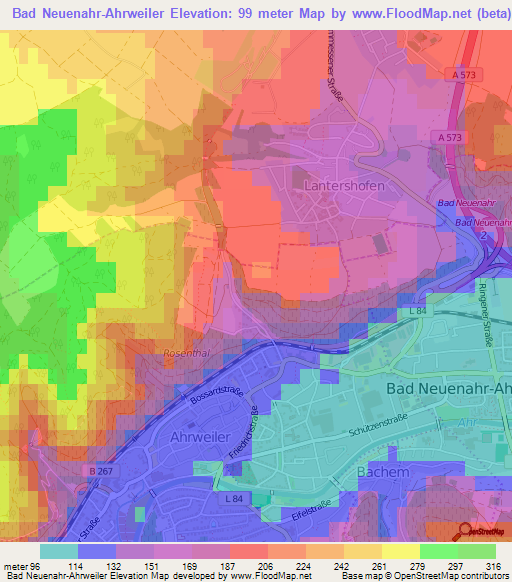 Bad Neuenahr-Ahrweiler,Germany Elevation Map