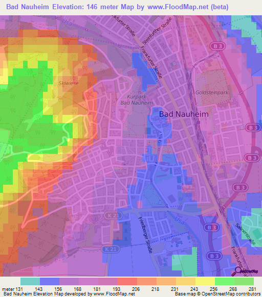 Bad Nauheim,Germany Elevation Map