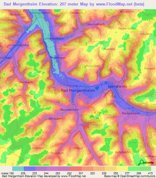 Bad Mergentheim,Germany Elevation Map