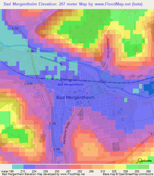 Bad Mergentheim,Germany Elevation Map