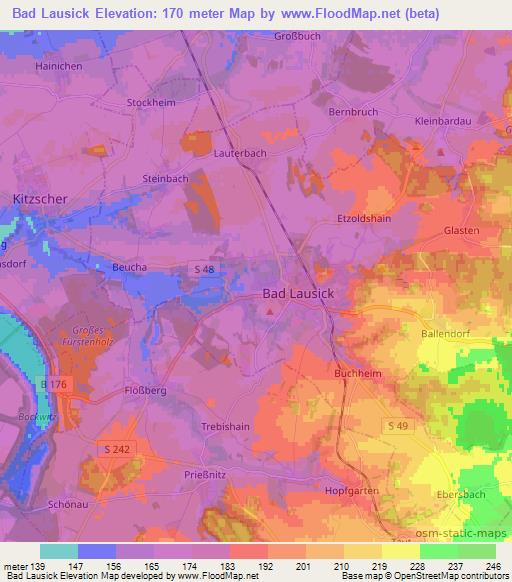 Bad Lausick,Germany Elevation Map