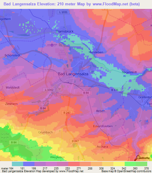 Bad Langensalza,Germany Elevation Map