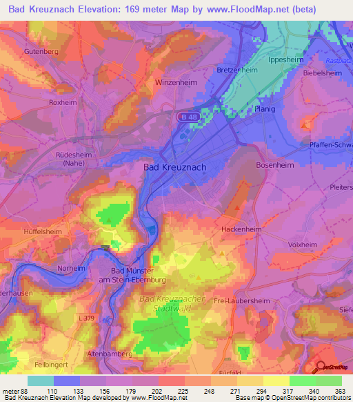 Bad Kreuznach,Germany Elevation Map