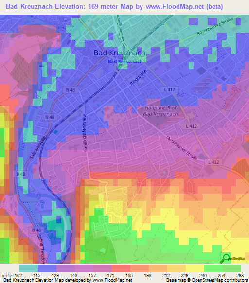 Bad Kreuznach,Germany Elevation Map