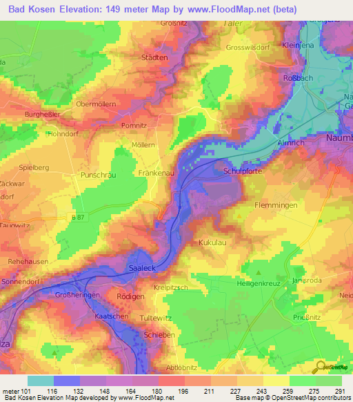 Bad Kosen,Germany Elevation Map