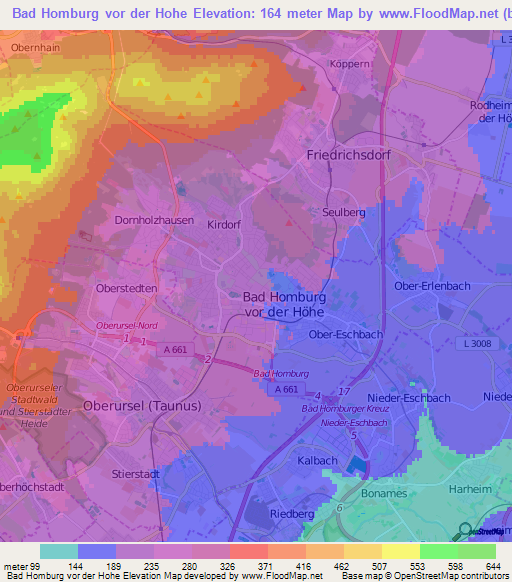 Bad Homburg vor der Hohe,Germany Elevation Map