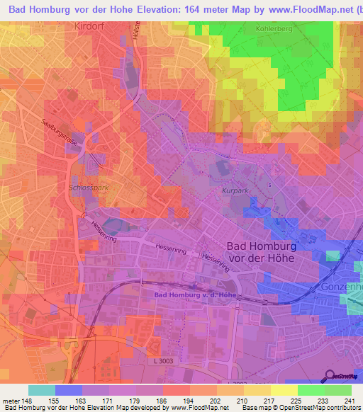 Bad Homburg vor der Hohe,Germany Elevation Map