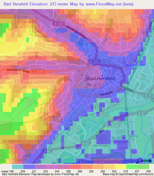 Bad Hersfeld,Germany Elevation Map