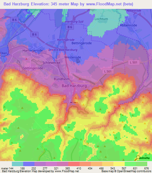 Bad Harzburg,Germany Elevation Map