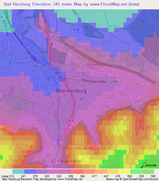 Bad Harzburg,Germany Elevation Map