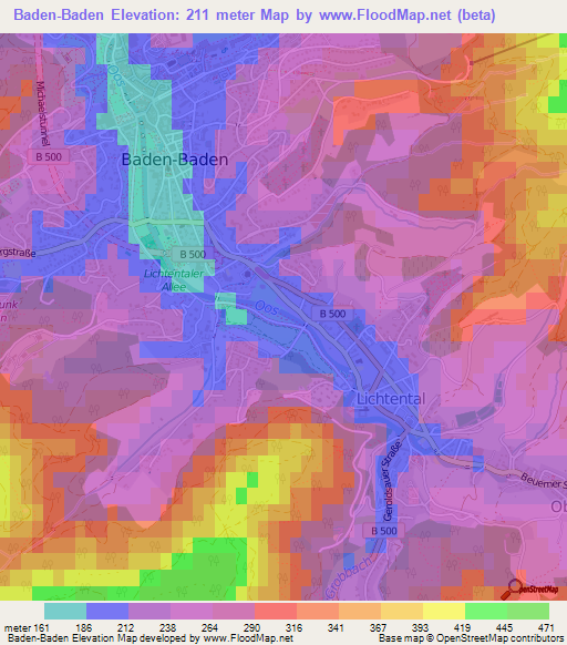 Baden-Baden,Germany Elevation Map