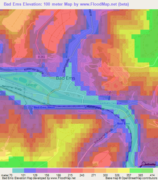 Bad Ems,Germany Elevation Map