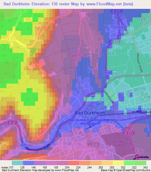 Bad Durkheim,Germany Elevation Map