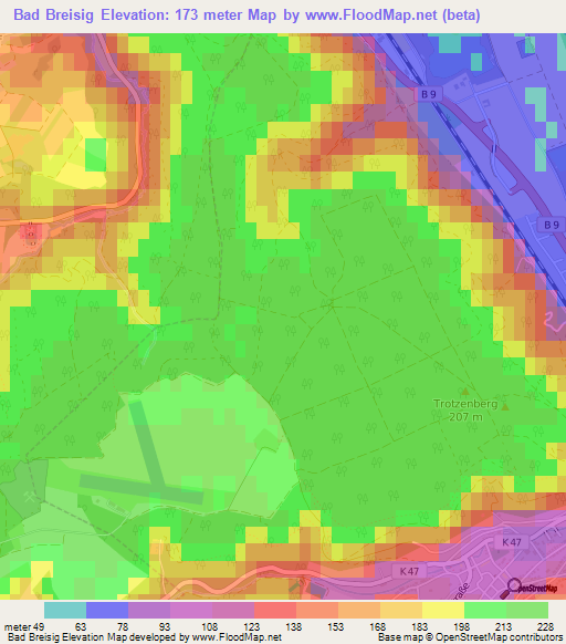 Bad Breisig,Germany Elevation Map