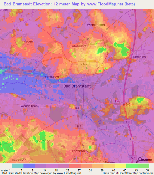 Bad Bramstedt,Germany Elevation Map