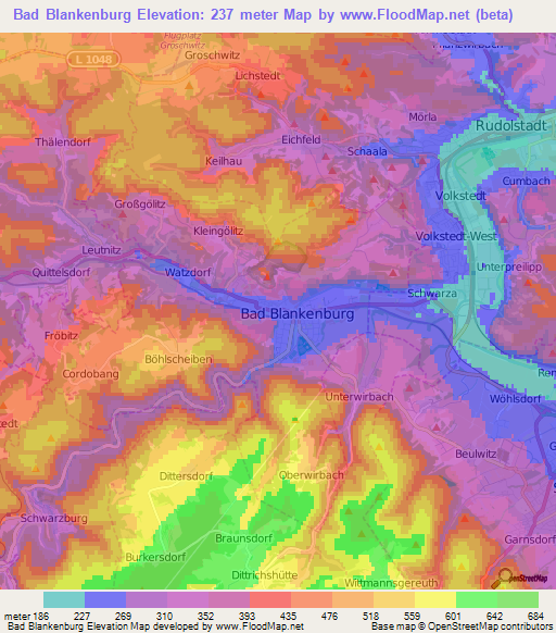 Bad Blankenburg,Germany Elevation Map