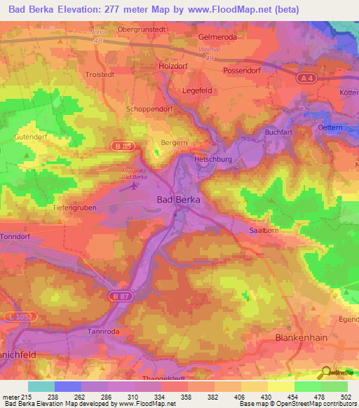 Bad Berka,Germany Elevation Map